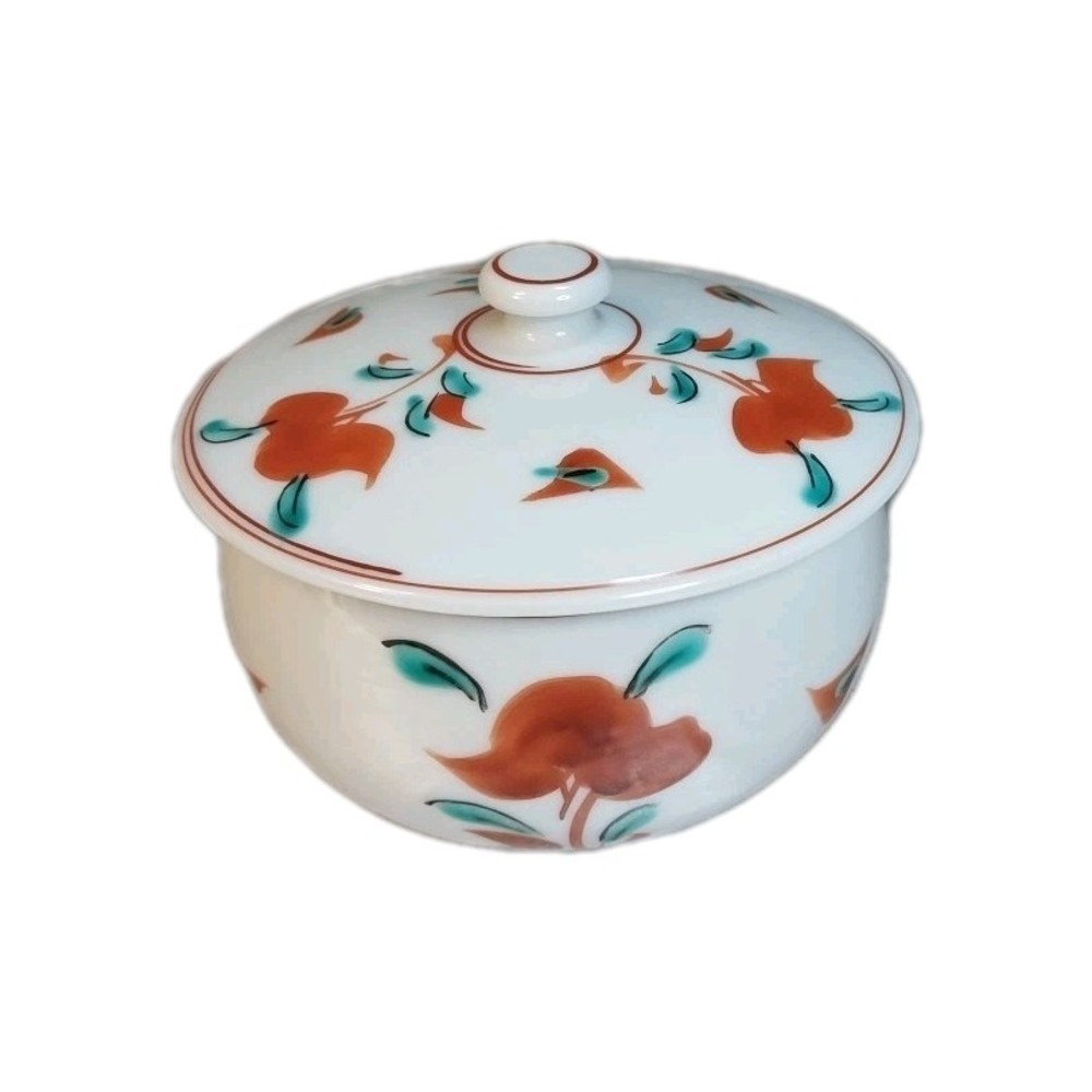 Japanese Signed Hand Painted 2" Porcelain Bowl w/Lid, Trinket & Jewelry Dish,